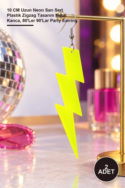 Yenilig 2Pcs Retro Neon Lightning Earrings – 10cm Long Neon Yellow Hard Plast...