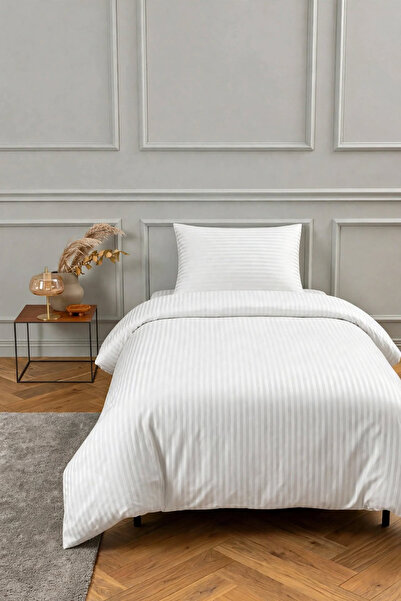 Marlenka Home Tex %100 Pamuk 210 TC (83 Tel) Tek Kişilik Çizgili Saten Nevres...
