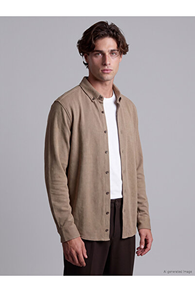 LC Waikiki Vizyon New Season Brown Slim Fit Men's Textured Shirt
