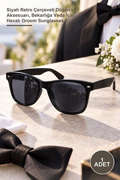 Yenilig 1 Piece Groom Glasses – Black Retro Frame Wedding Accessory, Cool Gro...