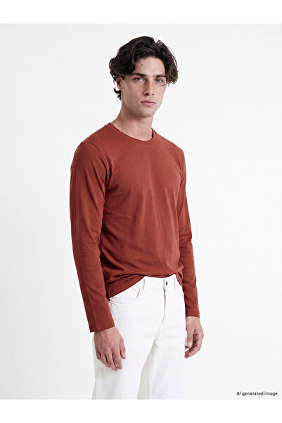 LC Waikiki Peak New Season Orange Crew Neck Long Sleeve Men's T-Shirt