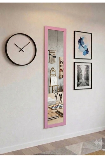 MİRRORSS Pembe renk ahşap çerçeve cam ayna 120 X 27 hol ayna , duvar room ant...
