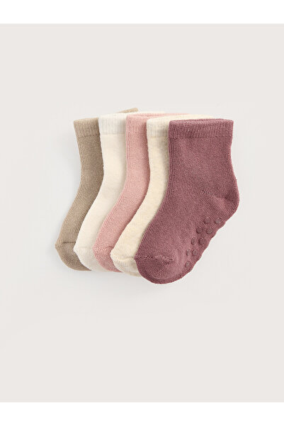 LC Waikiki Two Mt Shop Quality Lcw Baby Beige Plain 5-Piece Pack Baby Girl Socks