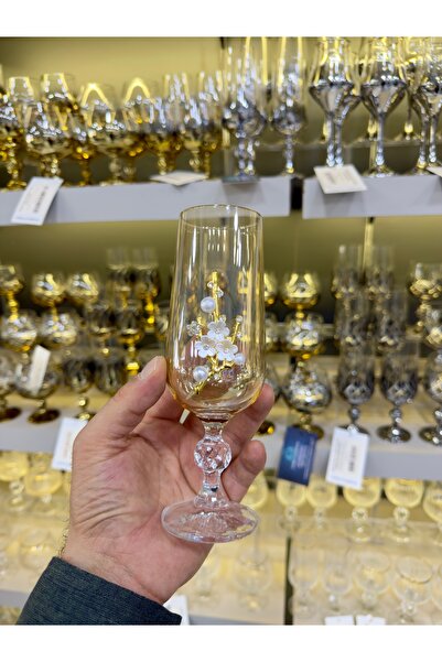 Vakıf home 1 Adet Bohemia Marka İncili Gold Ayaklı Kahve Yanı Su Bardağı 180 ml