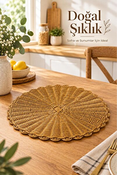 Atbyhome Doğal Rattan Yuvarlak Supla 36 cm | Bohem Örgü Amerikan Servisi Ve D...