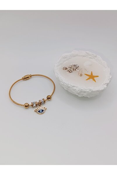 Generic Brand Gold Steel Bracelet with Evil Eye Beads and Stones, with Magnet