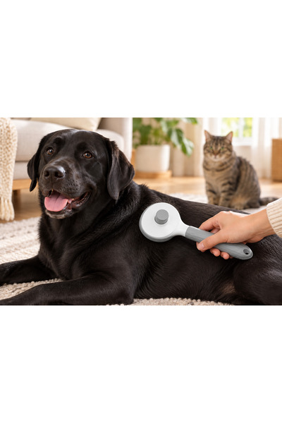 Basmalı Tuşlu Otomatik Temizlenen Kedi Köpek Tarağı, Tüy Toplayıcı Masaj Fırçası, Uzun ve Kısa Tüylü Evcil Hayvanlar İçin Ergonomik Saplı, Kolay Temizlenen Profesyonel Bakım Tarağı ve Fırçası Premium.
