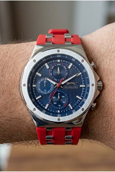 Slazenger Red-Navy Blue Men's Wristwatch |   45mm Stainless Steel Case, Silic...