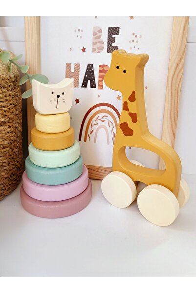 tnyminywood KEDİ KULE +SEVİMLİ ZÜRAFA SET BEBEĞİMİN İLK OYUNCAPI AHŞAP OYUNCA...