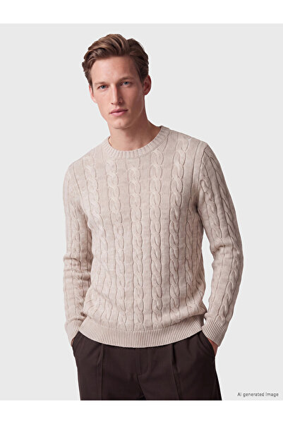 LC Waikiki Vizyon New Season Beige Crew Neck Men's Knitwear Sweater