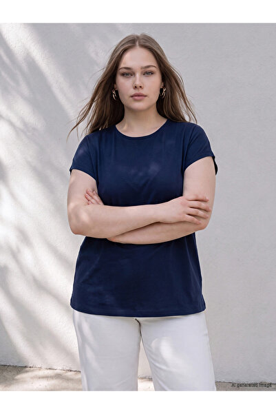 LC Waikiki Peak New Season Navy Blue Large Size Oversize Blouse