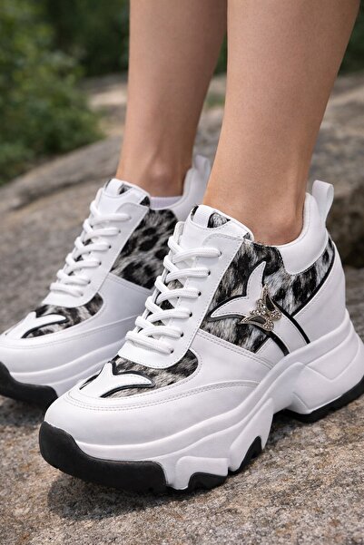 STAR AYAKKABI 10 CM Gizli Topuklu Kelebek Tokalı Kadın Spor Ayakkabı Sneaker