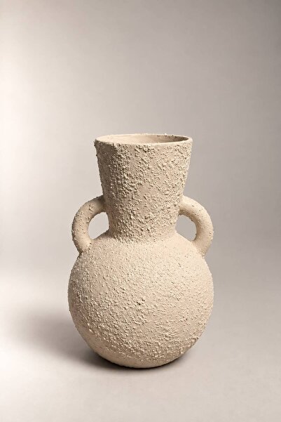 Lavera Kalın Dokulu Çift Kulplu Seramik Vazo 29×17 cm