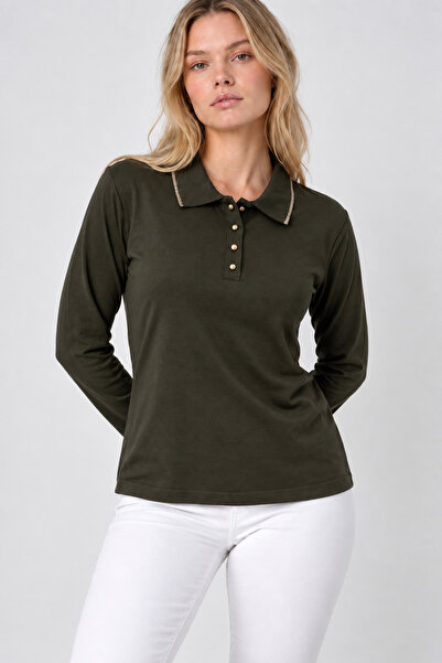 EtkiModa Women's Polo Neck Mercerized Knitwear Blouse