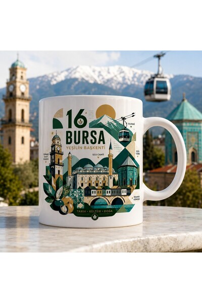 Bursa Temalı Kupa Bardak Pop Art Şehir Çizimi Desen 3