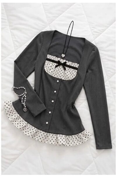 Köstebek Coquette Bridge Detailed Ruffled Lace Vintage Long Sleeve Blouse