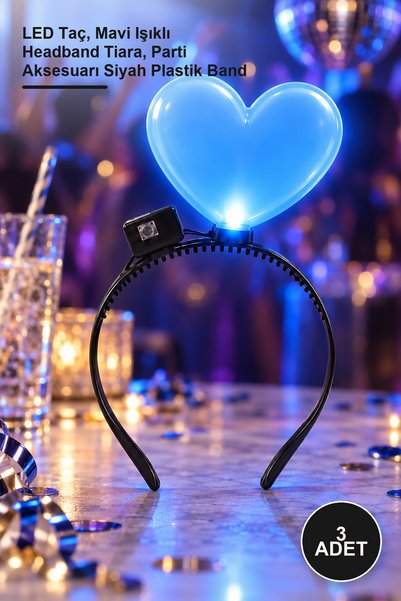Yenilig 3 Μεγάλα Κορώνες Πάρτι Mega Heart Light – Κορώνα LED, Τιάρα με Μπλε Φ...