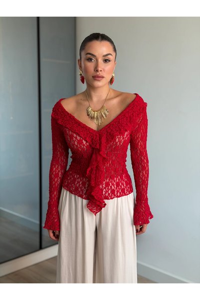 ROUPAS COLLECTİON Lorenza Fırfır Dantel Detay Bluz