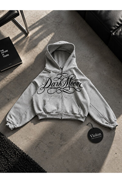Violon Dark Moon Crystal Zip Hoodie Gri