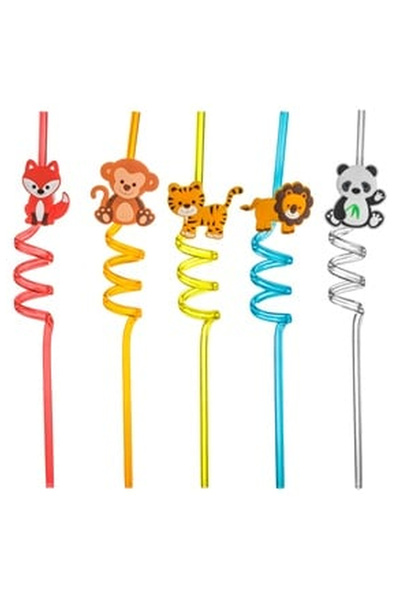 OEM Reusable Spiral Plastic Straws Animals Ø6x270mm - 10pcs