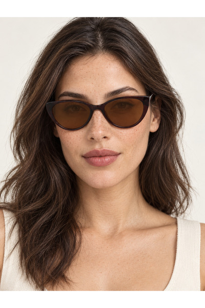 Luno Kadın Unisex UV400 Korumalı Cat Eye Kedi Göz Kemik Kılıf Ve Silme Bezi Hediyeli Güneş Gözlüğü
