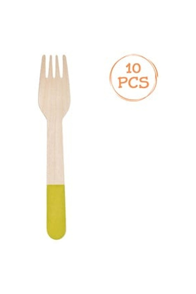 OEM Furculite din Lemn de Petrecere cu Manere Colorate 16cm - 10buc