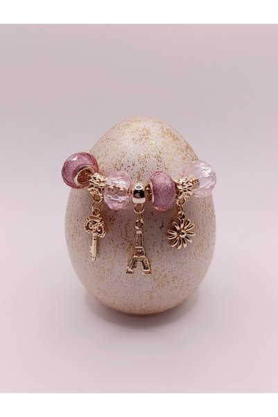 Generic Brand Eyfel Themed, Pink Charmli, Gold Bracelet