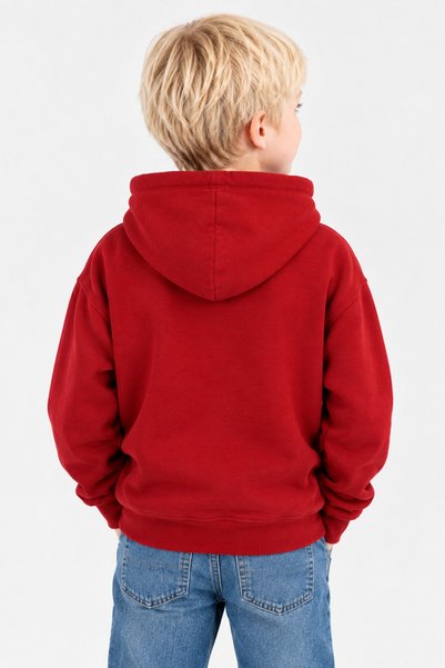 Pamuk Saray Red Hooded Unisex Children's Sweatshirt Printed with 3 Yarns, Soft Cotton Inside