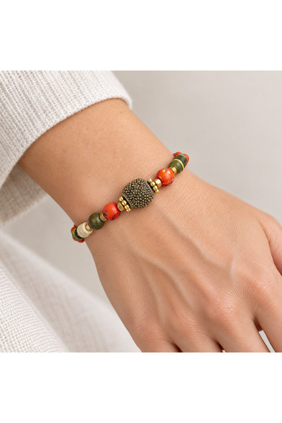 HER ŞEY NOTA www.herseynota.com Orange Green Beaded Textured Medium Figured H...