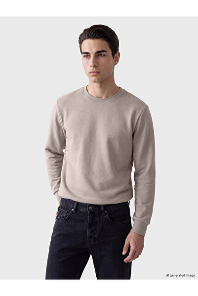 LC Waikiki Vizyon New Season Brown Crew Neck Men's Thick Sweatshirt