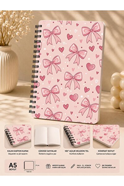 ÖZ KIRTASİYE Pembe Kurdeleler A5 Çizgisiz Defter