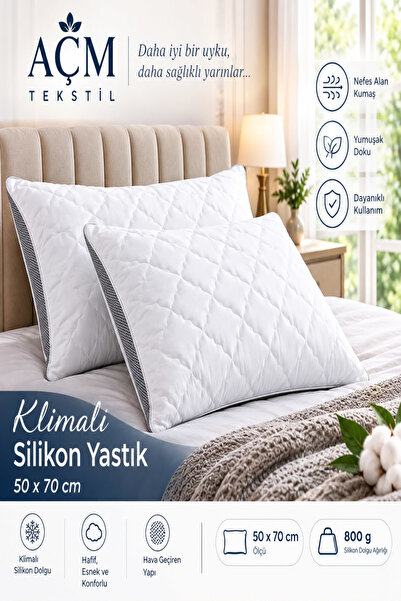AÇM TEKSTİL Klimalı Silikon Yastık - DayCool Serisi - 2 x 800 Gram Klimalı Ka...