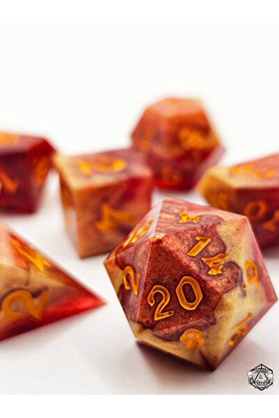 Soulsnstuff El Yapımı DND Zar Seti – Alchemist’s Flame Epoksi Reçine RPG Dice