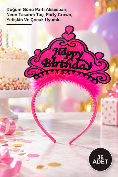 Yenilig 36 Pieces Happy Birthday Written Neon Color Crown – Birthday Party Ac...