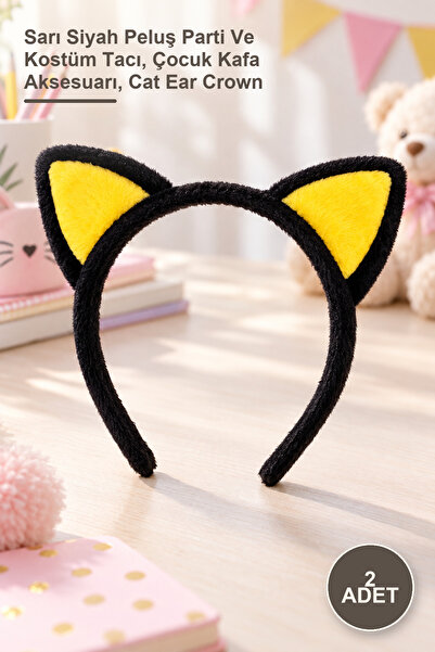Yenilig 2 Pieces Plush Cat Ear Crown – Yellow Black Plush Party and Costume C...