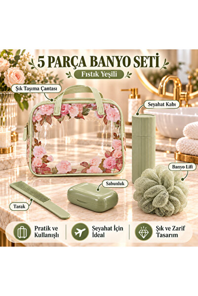 Genel Markalar 5 Parça Seyahat ve Banyo Bakım Seti – Taşıma Çantalı, Sabunluk...
