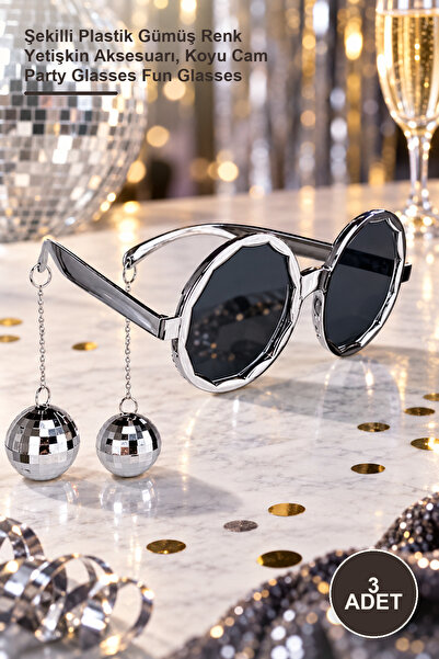 Yenilig 3 Pcs Party Glasses – Shaped Plastic Silver Color Adult Accessory, Da...