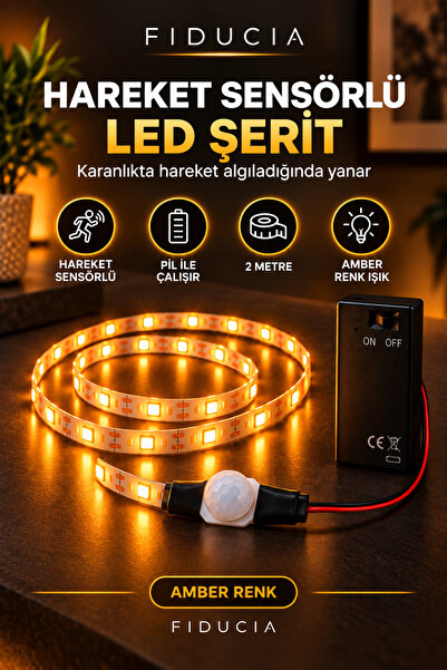FIDUCIA Hareket Sensörlü 2 Metre Amber Şerit LED 9V Pil Dahil Pilli Otomatik ...