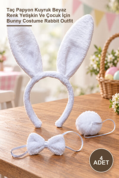 Yenilig 4 Piece Rabbit Costume Set – Crown Bow Tie Tail White Color Bunny Cos...
