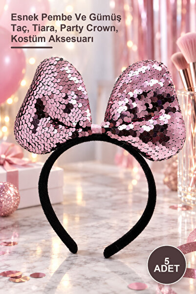 Yenilig 5 Pieces Color-Changing Sequined Party Crown – Flexible Pink and Silv...