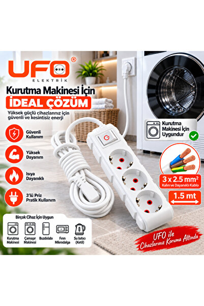 UFO Yüksek Güçlü Cihazlar İçin Uzatma Kablosu 3x2,5 mm² – Kurutma Makinesi Ça...