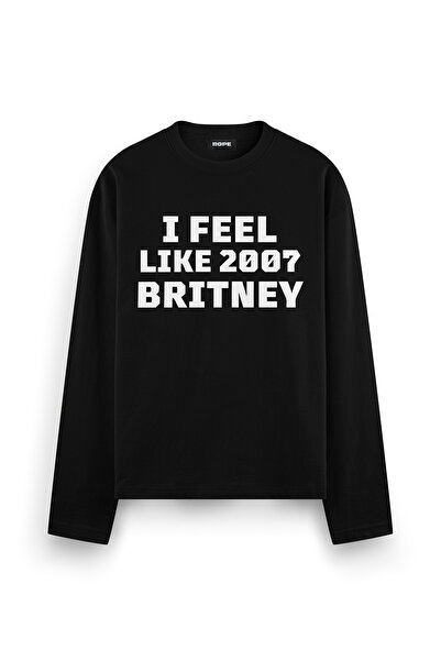 Britney 2007 Baskılı Uzun Kollu Oversize Fit Tişört Siyah