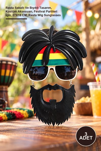 Yenilig 3 Pcs Rasta Wig Party Glasses – Rasta Beard and Mustache Design, Cost...