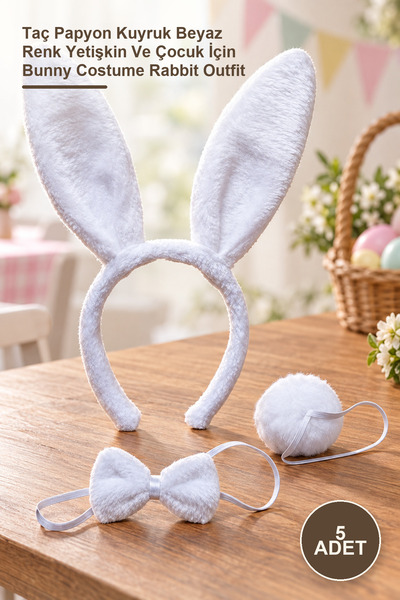 Yenilig 5 Pieces Rabbit Costume Set – Crown Bow Tie Tail White Color Bunny Co...