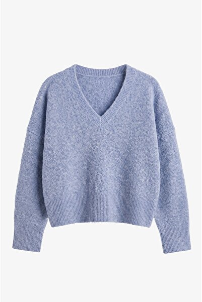 Havoş Blauer Pullover mit V-Ausschnitt und weicher Textur
