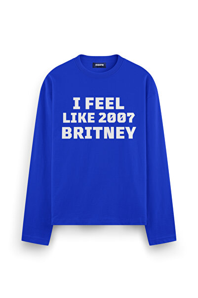 ROPE COUTURE Britney 2007 Baskılı Uzun Kollu Oversize Fit Tişört Mavi