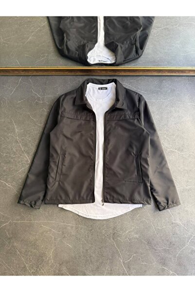 Hazhers Men's Shirt Collar Zippered Casual Jacket with Pockets Regular Fit Se...