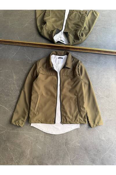 Hazhers Men's Shirt Collar Zippered Casual Jacket with Pockets Regular Fit Se...