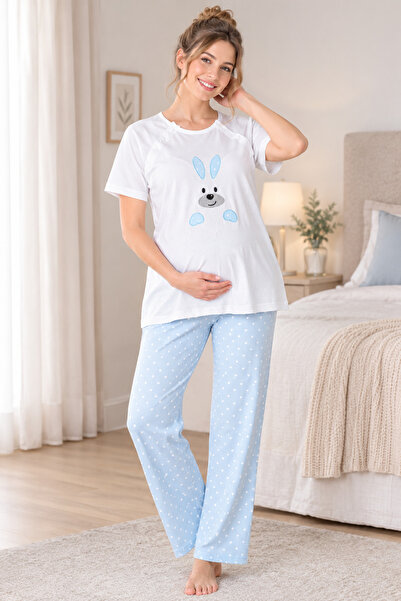 by İGP Maternity Rabbit Embroidered Short Sleeve Nursing Pajama Set Effortt