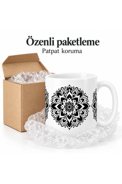 HiperAD Reklam Mandala Patterned Porcelain Mug 300 ml Black and White Bohemia...